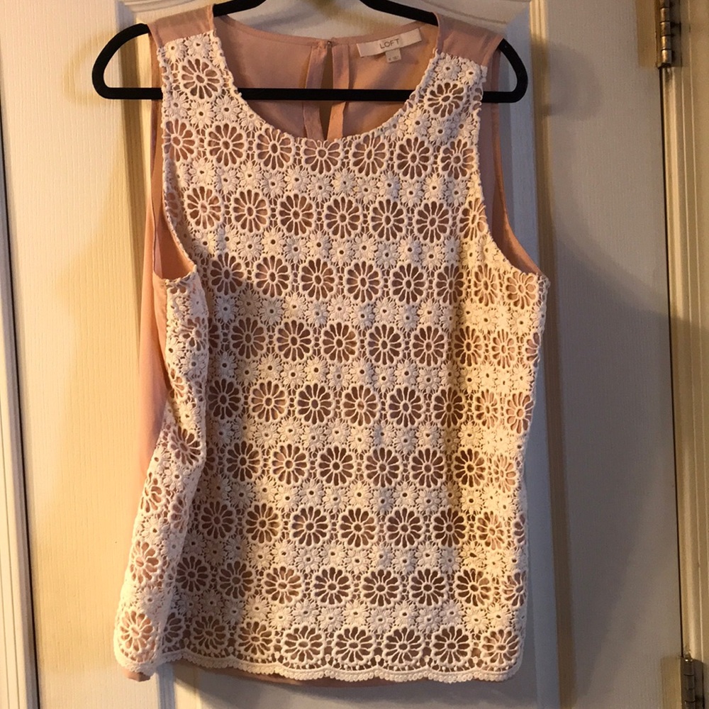 NWOT - LOFT Blush Blouse w/ lace overlay